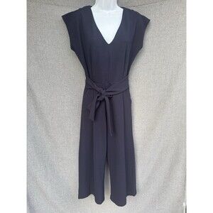 Anthropologie Etttwa Jumpsuit Small Navy Blue Pockets Wide Leg Career Fall